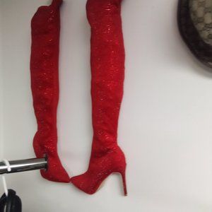 red rhinestone thigh high boots